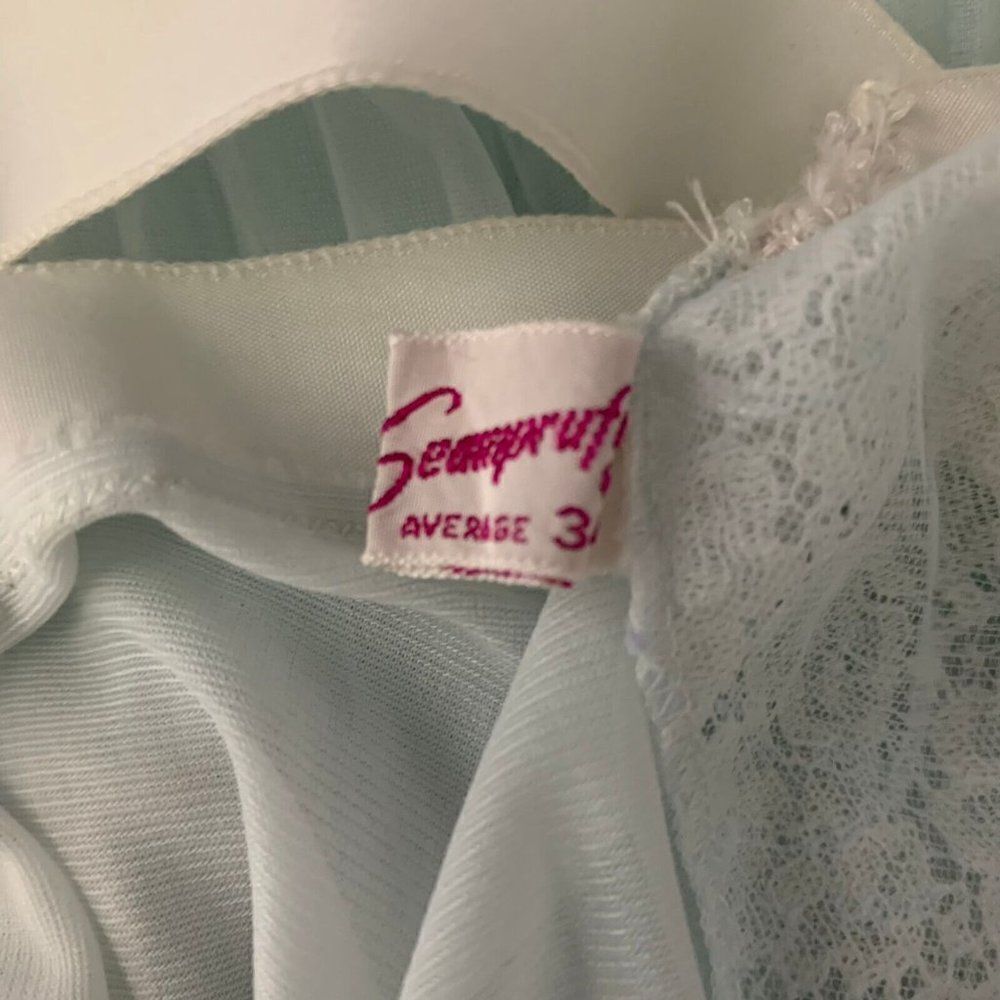 Vintage 50s Sheer Nightgown Lingerie S Light Blue Lace Accordian Pleats Maxi - Picture 7 of 7